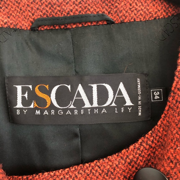 Vintage Red Black Tweed Jacket Blazer Cardigan Double Breasted by Escada 34 XS - Picture 8 of 8